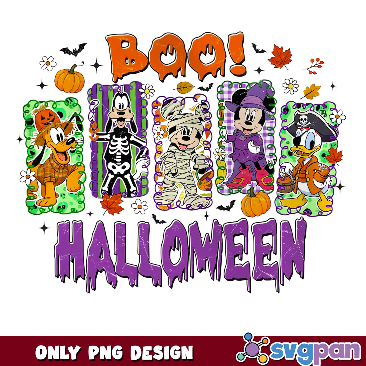 Mickey Mouse Boo Halloween PNG, Goofy Donald Minnie Pluto Costume