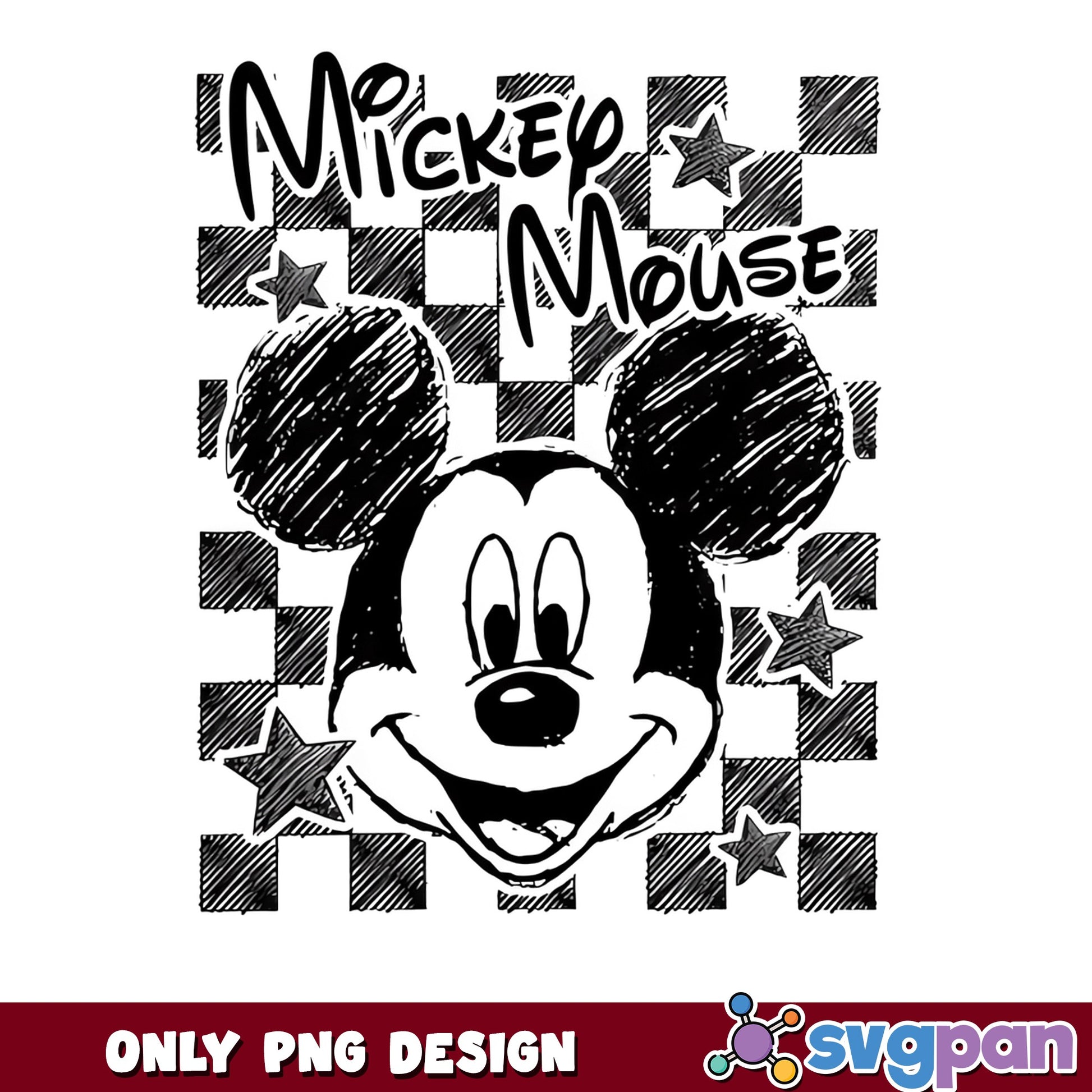 Mickey Mouse Checkered Retro PNG, Disney Mickey PNG, Vintage Mickey PNG