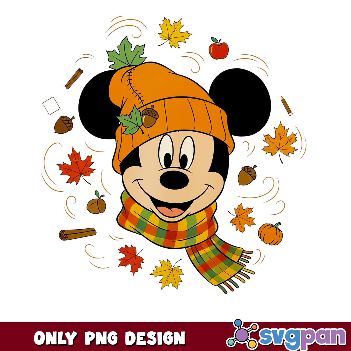 Mickey Mouse Fall Beanie PNG, Autumn Leaves Pumpkin Disney, Fall PNG