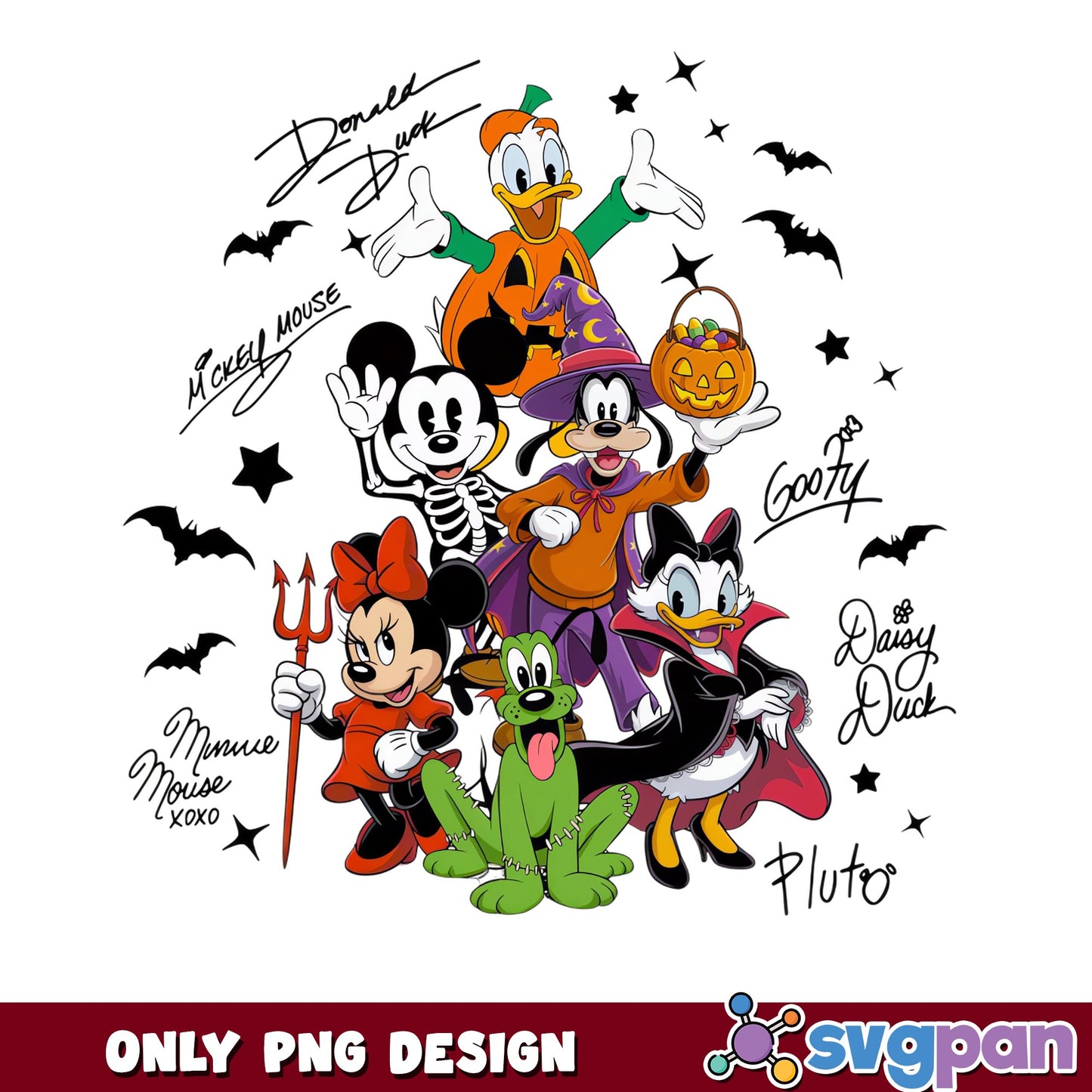 Mickey Mouse Friends Halloween Costume Signatures PNG, Disney, PNG