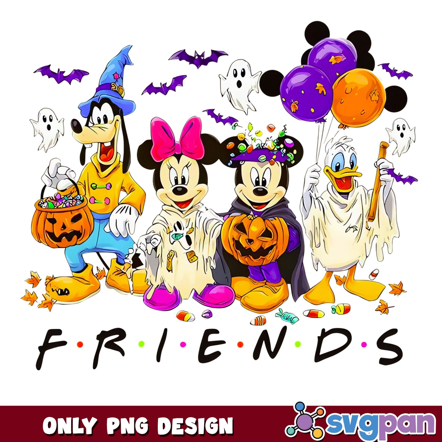 Mickey Mouse Friends Halloween PNG, Goofy Minnie Donald Trick Or Treat