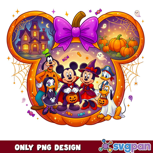 Mickey Mouse Friends Halloween Pumpkin Bow PNG, Disney Trick Or Treat
