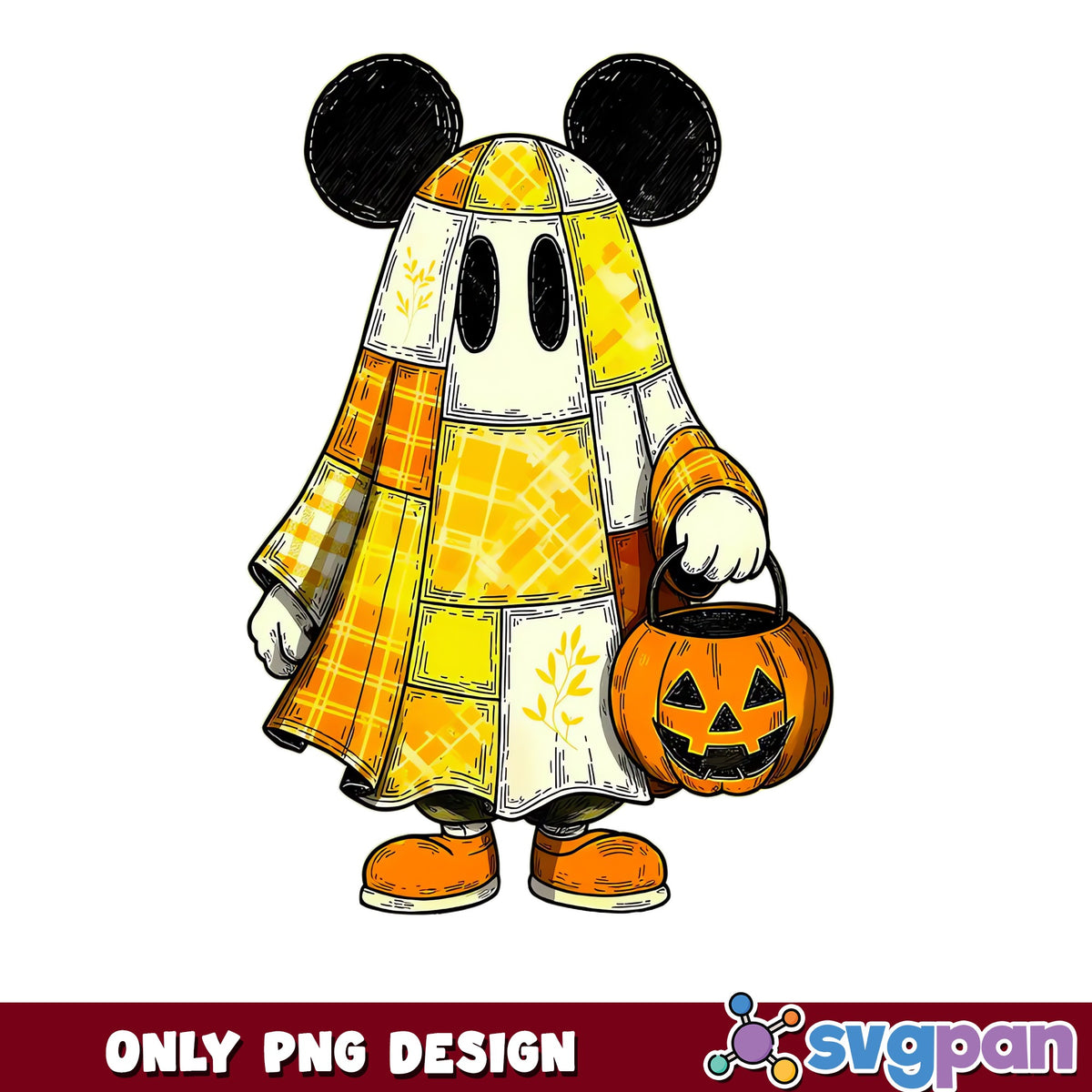 Mickey Mouse Ghost Costume Halloween PNG, Trick Or Treat Pumpkin