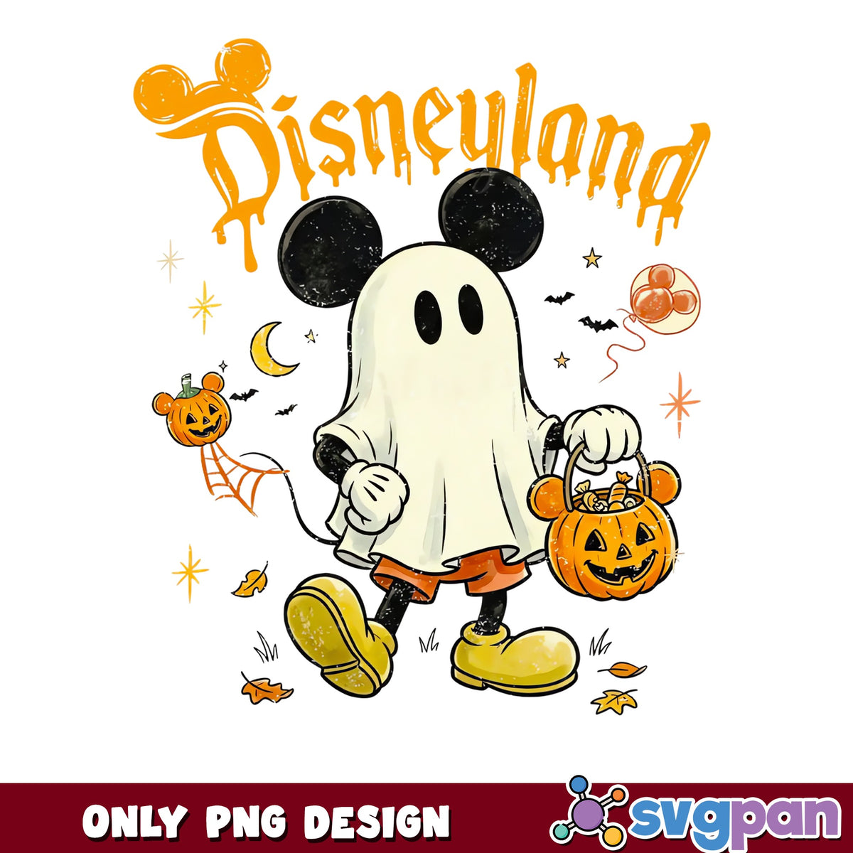 Mickey Mouse Ghost Disneyland Halloween PNG, Trick Or Treat Pumpkin