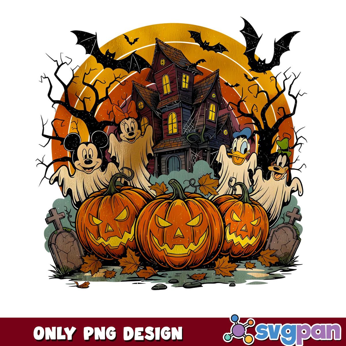 Mickey Mouse Ghost Halloween PNG, Disney Haunted House Pumpkin, Spooky