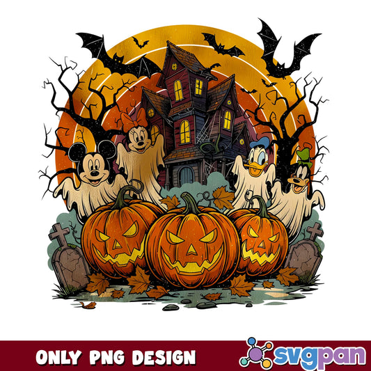Mickey Mouse Ghost Halloween PNG, Disney Haunted House Pumpkin, Spooky
