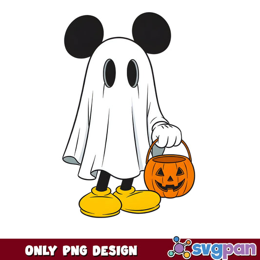 Mickey Mouse Ghost Halloween PNG, Trick Or Treat Pumpkin Disney
