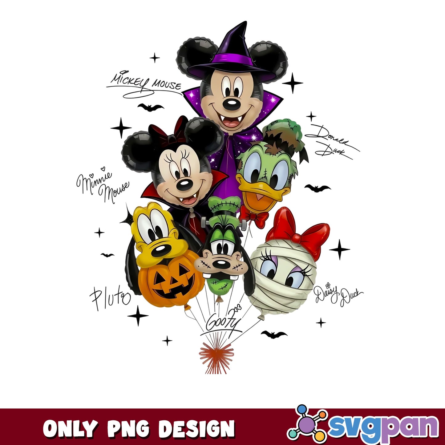 Mickey Mouse Halloween Balloon Bouquet PNG, Disney Friends Costumes