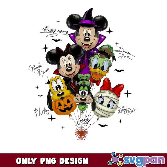 Mickey Mouse Halloween Balloon Bouquet PNG, Disney Friends Costumes