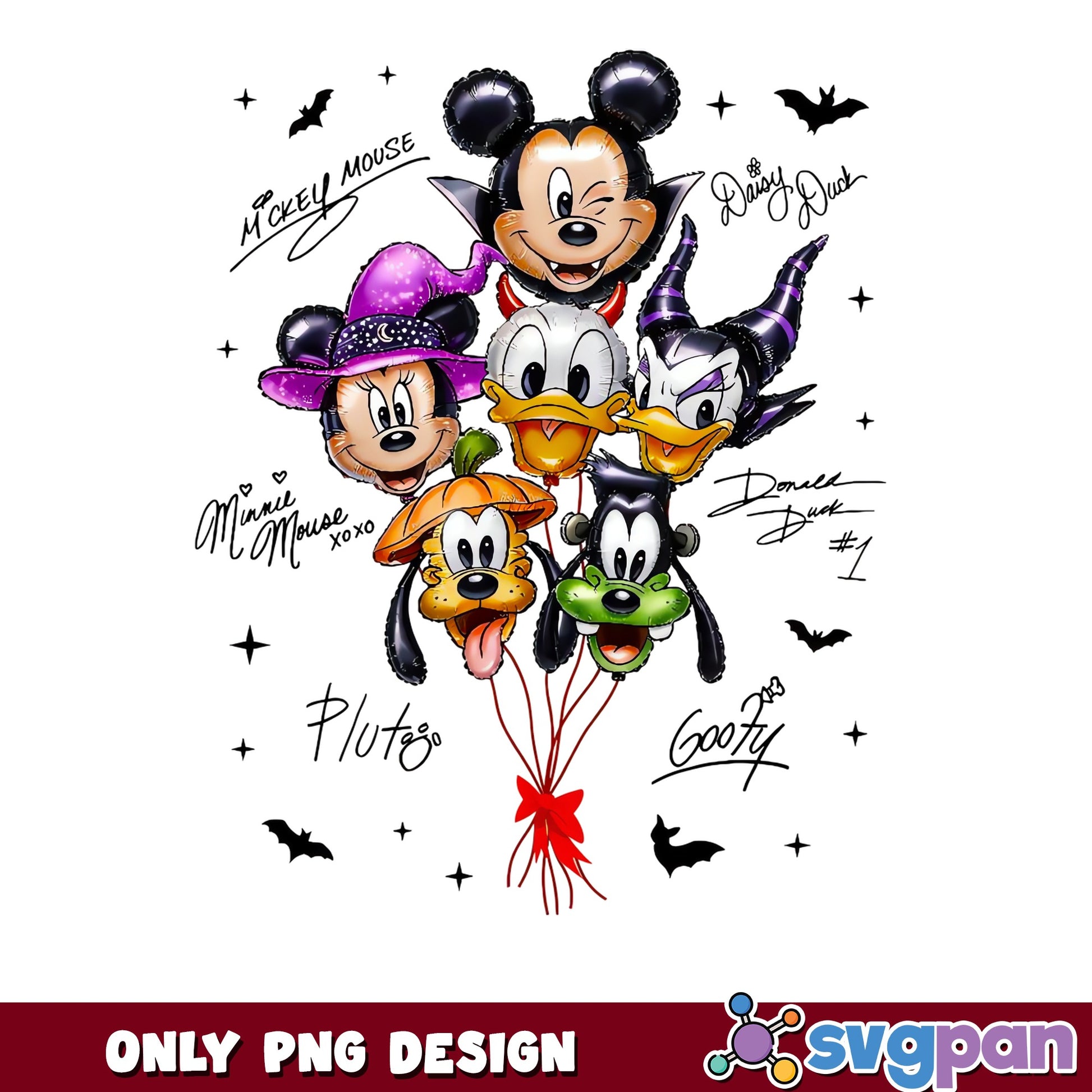 Mickey Mouse Halloween Balloon Costumes Signatures PNG, Disney Friends