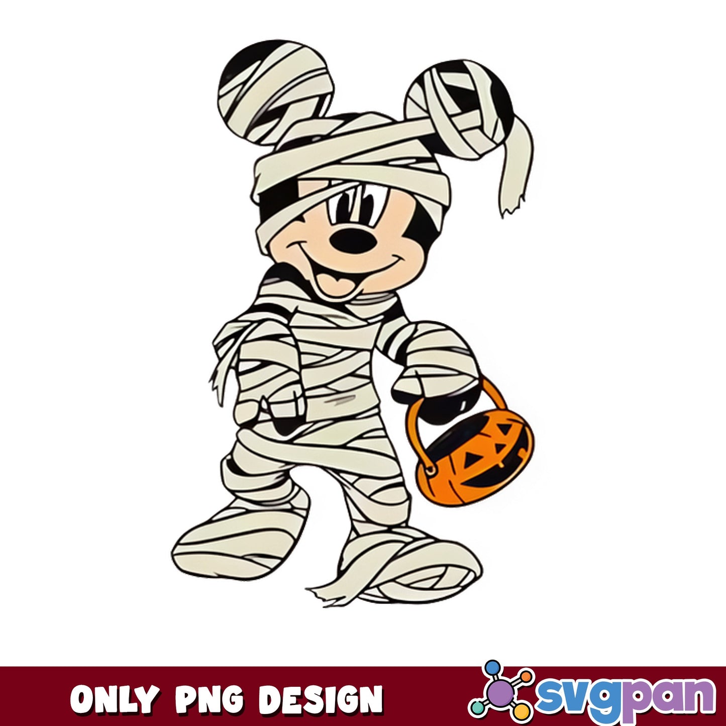 Mickey Mouse Halloween Mummy PNG, Disney Spooky PNG, Pumpkin Basket PNG