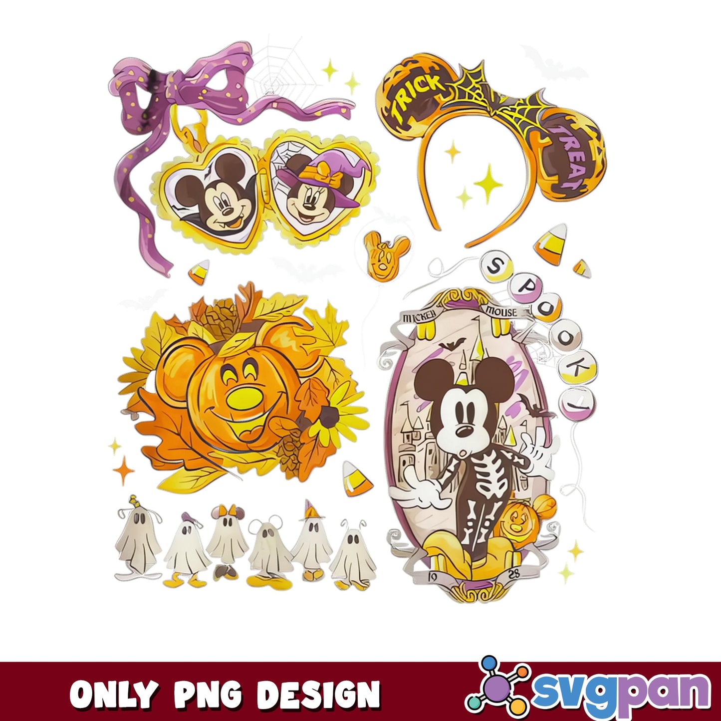 Mickey Mouse Halloween PNG Bundle, Disney Spooky PNG, Trick Or Treat PNG