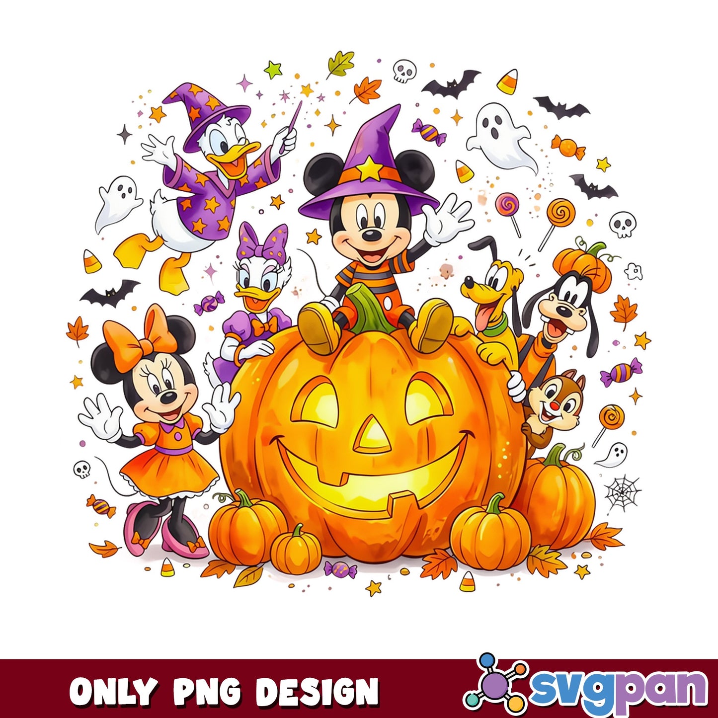 Mickey Mouse Halloween PNG, Disney Pumpkin Witch PNG, Spooky Friends PNG