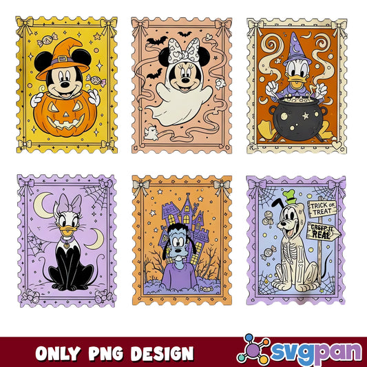 Mickey Mouse Halloween Stamp PNG, Donald Goofy Pluto Daisy, Disney PNG