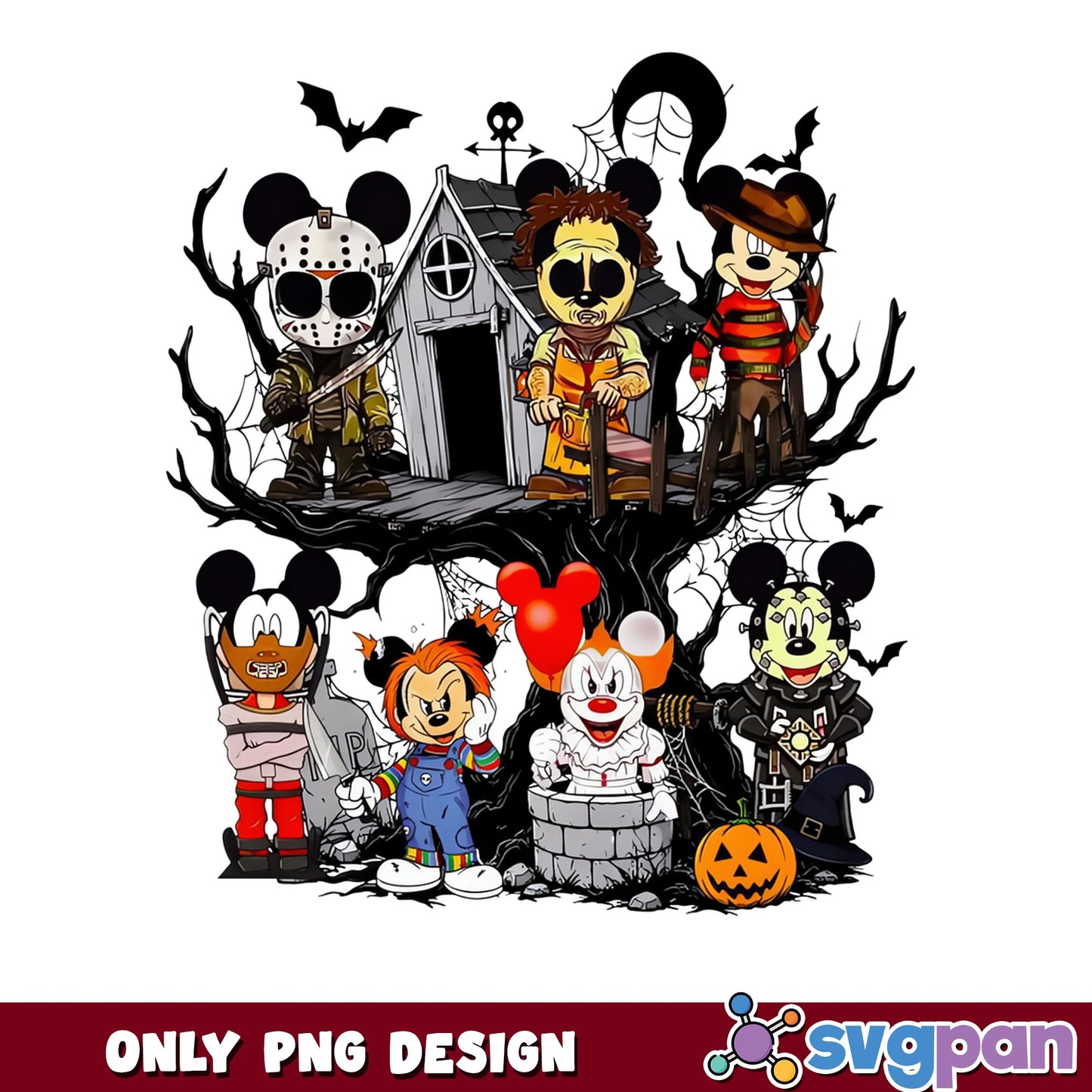 Mickey Mouse Horror Characters Halloween PNG, Disney Halloween PNG