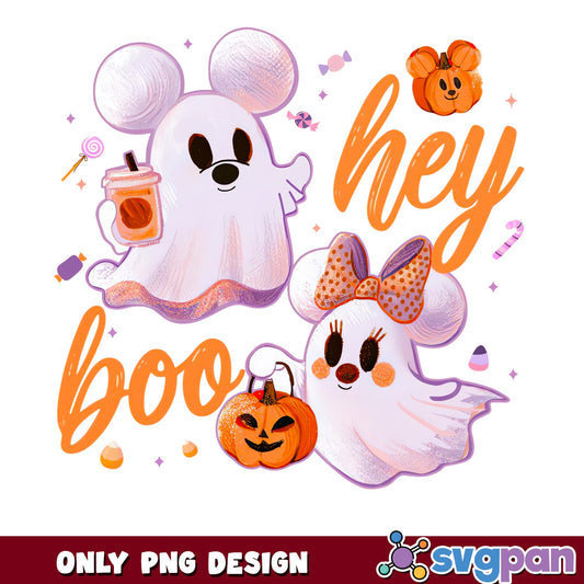 Mickey Mouse Minnie Ghost Hey Boo Halloween PNG, Disney Spooky, Horror
