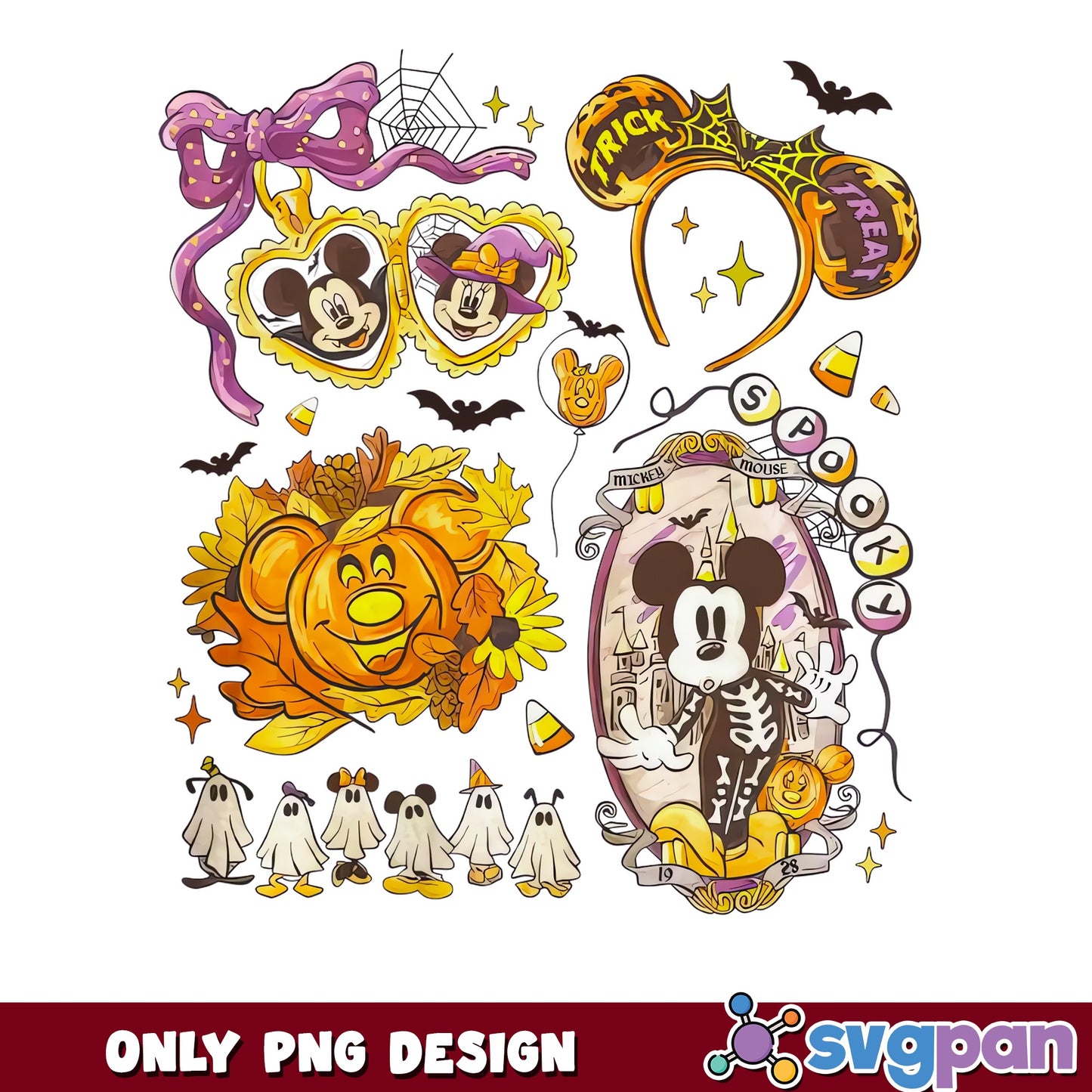 Mickey Mouse Minnie Trick Or Treat Spooky Season PNG, Halloween, PNG