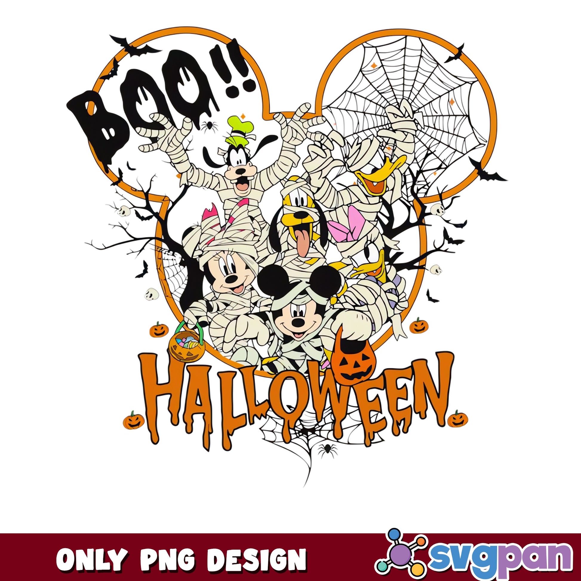 Mickey Mouse Mummy Boo Halloween Friends Pumpkin PNG, Disney, PNG