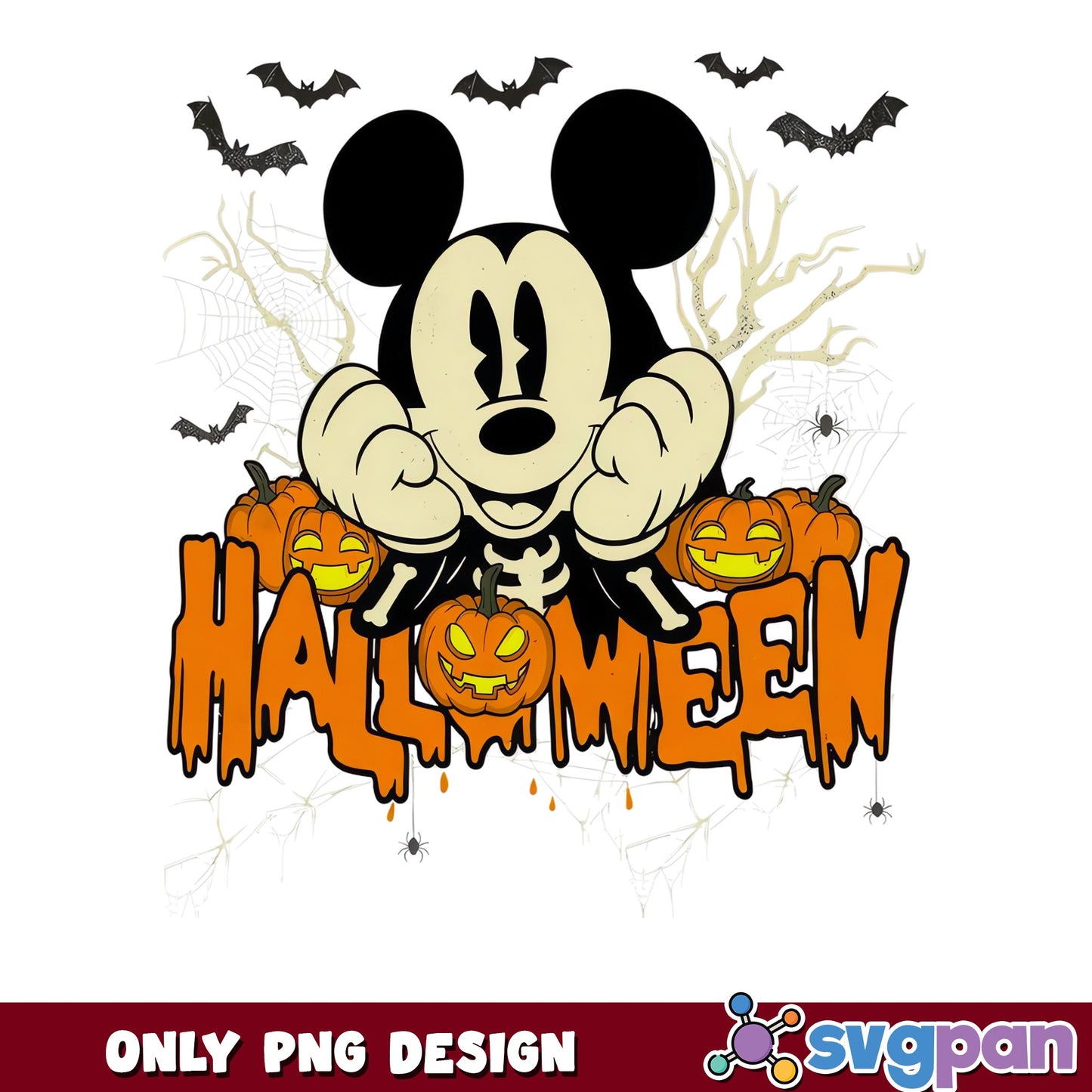 Mickey Mouse Skeleton Halloween Spooky Pumpkin PNG, Disney Bats, PNG