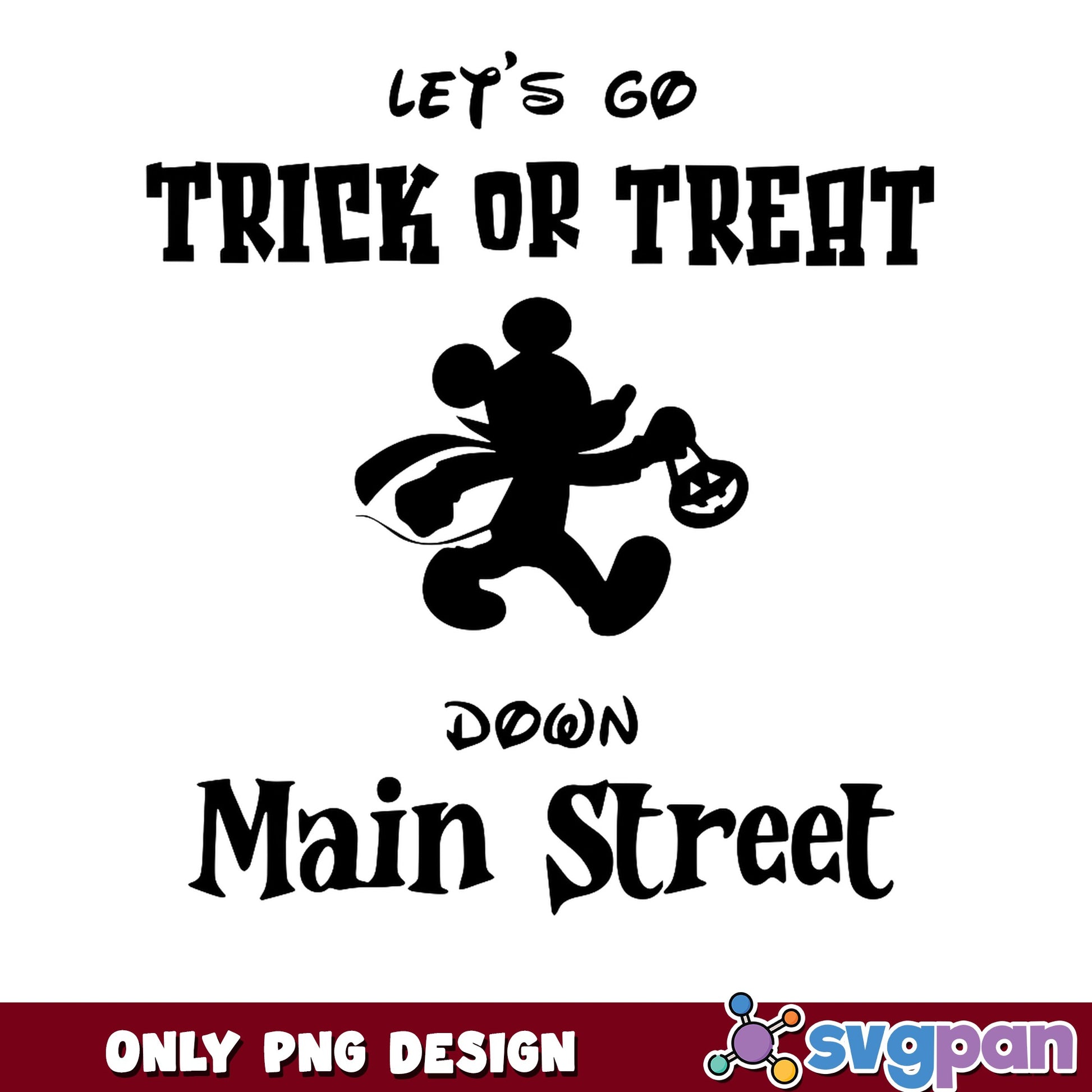Mickey Mouse Trick Or Treat Down Main Street PNG, Halloween PNG, Disney PNG