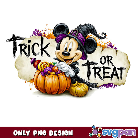 Mickey Mouse Trick Or Treat Halloween PNG, Witch Hat Pumpkin, Disney
