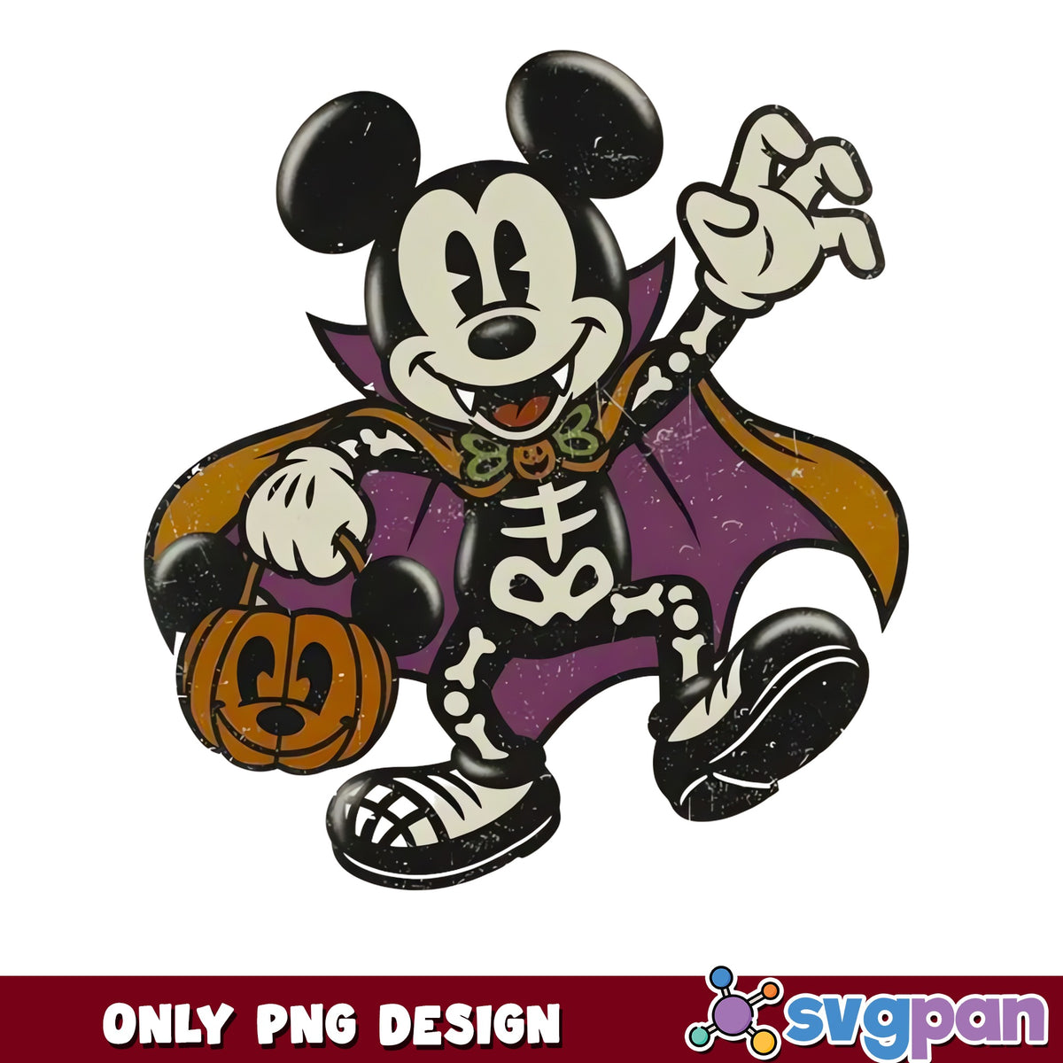 Mickey Mouse Vampire Skeleton Halloween PNG, Disney Spooky, Horror PNG