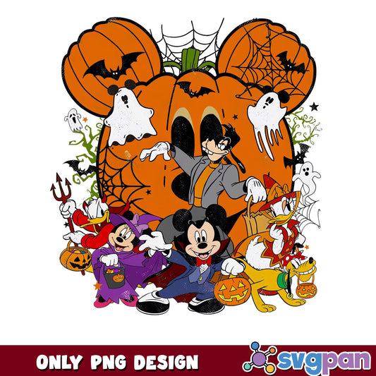 Mickey Mouse Vampire Witch Pumpkin Halloween Friends PNG, Disney, PNG