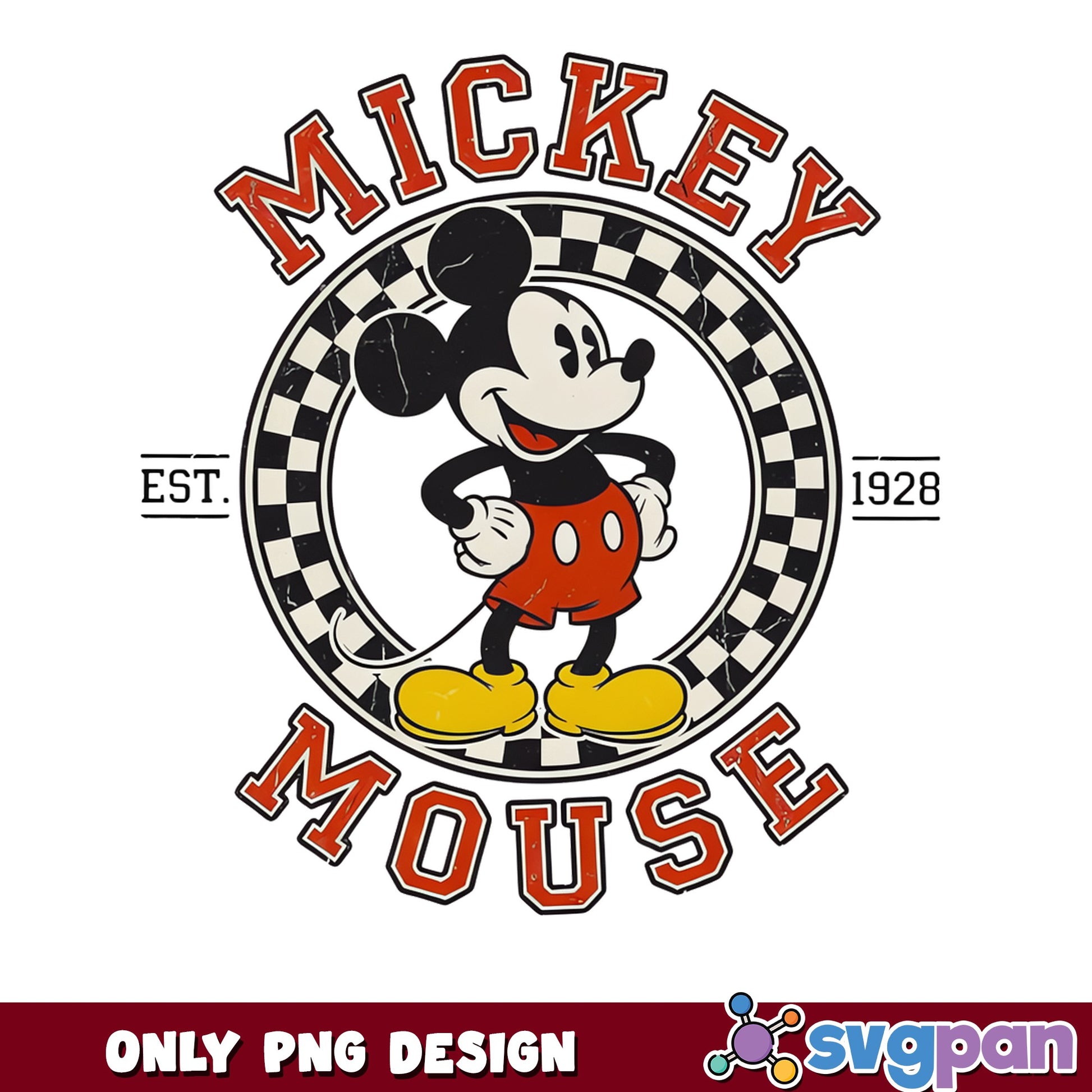 Mickey Mouse Vintage Checkered PNG, Disney Retro PNG, Est 1928 PNG