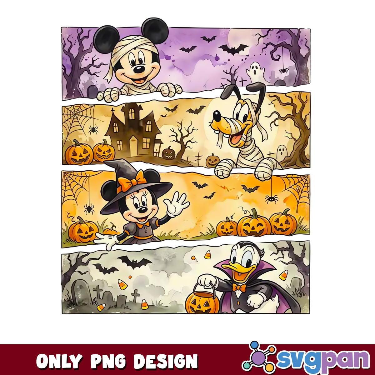 Mickey Mummy Minnie Witch Halloween PNG, Donald Pluto Disney, Spooky