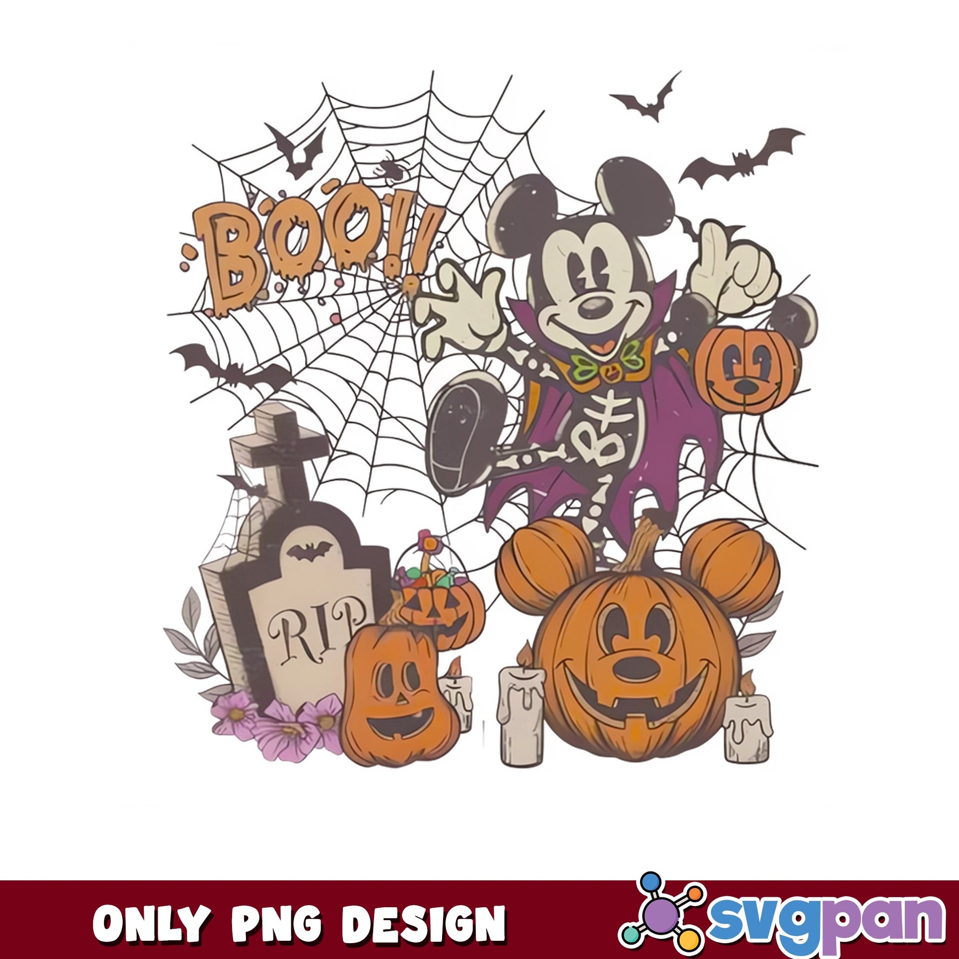 Mickey Vampire Halloween PNG, Retro Mickey Pumpkin PNG, Disney Boo PNG