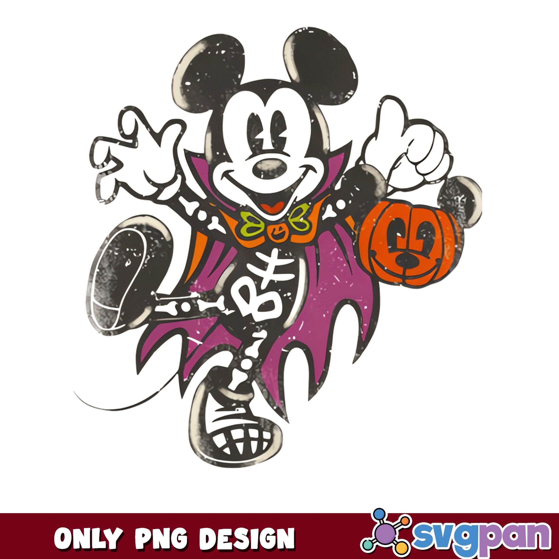 Mickey Vampire Skeleton Halloween PNG, Disney Pumpkin PNG, Retro Mickey PNG