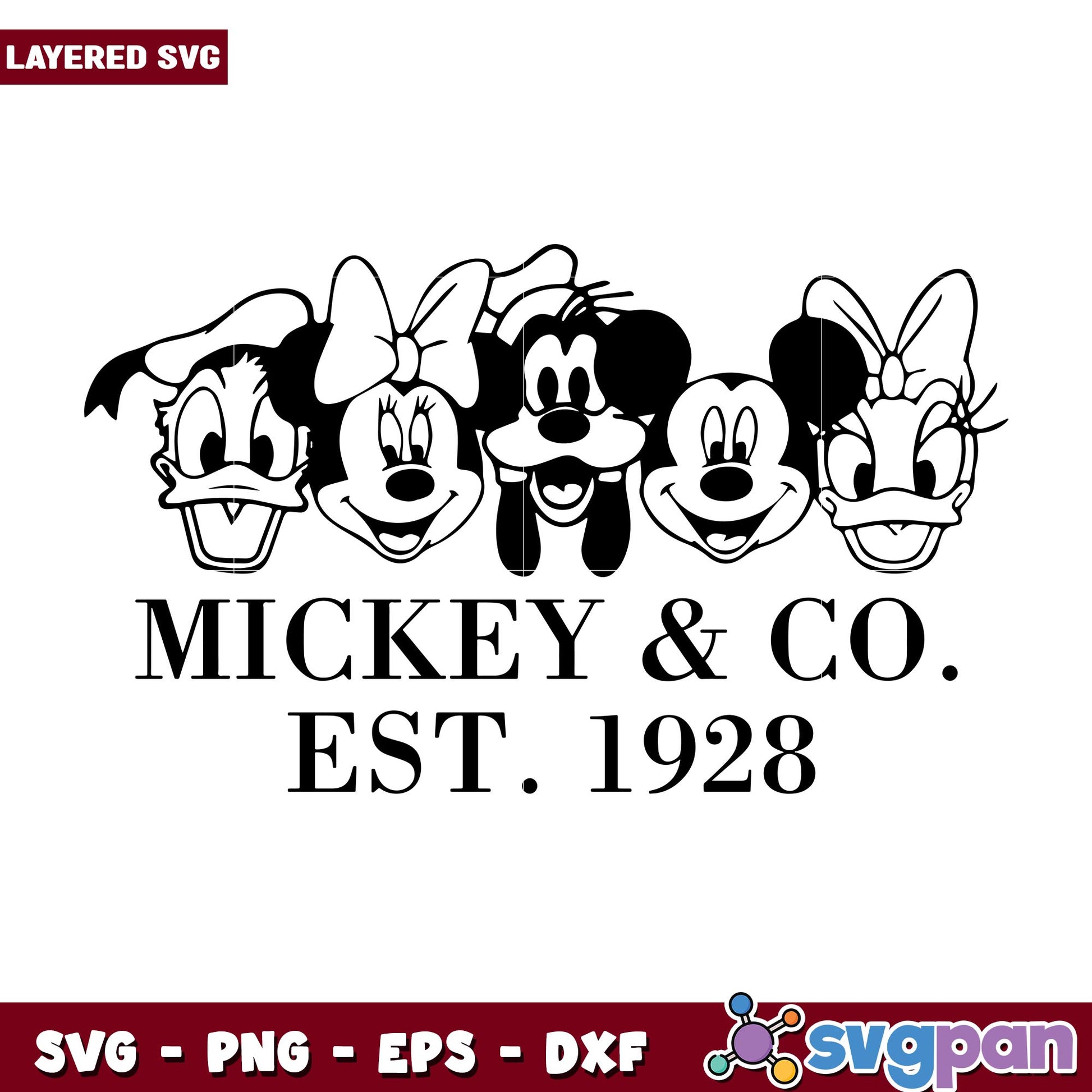 Mickey co est 1928 black svg, Disney characters svg, Digital Download