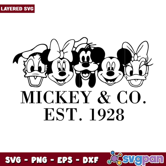 Mickey co est 1928 black svg, Disney characters svg, Digital Download