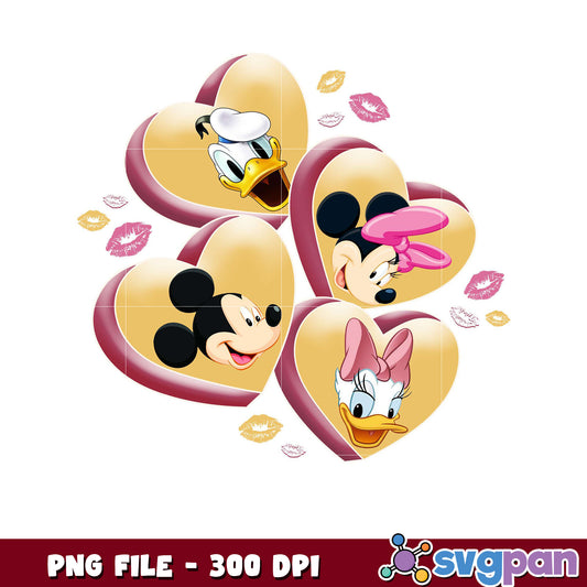Mickey and Friends in Heart Shapes PNG Image, Perfect for Crafts