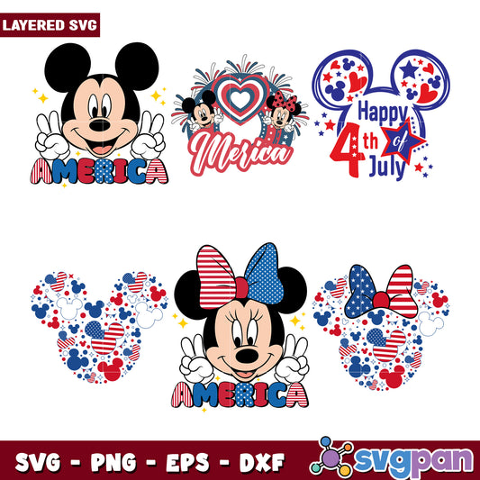Mickey and Minnie Fourth of July SVG Bundle Pack