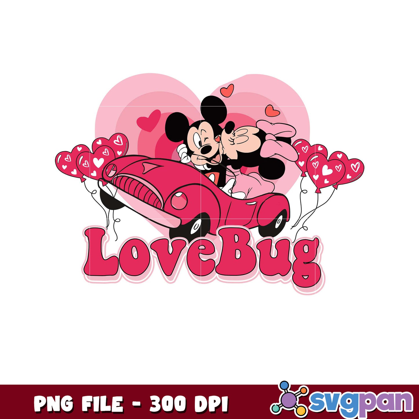Mickey and Minnie Love Bug design, perfect for Valentine’s Day