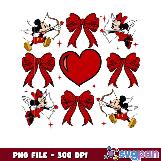 Mickey and Minnie Valentine PNG file, colorful bow designs