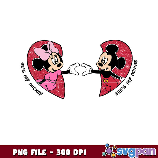 Mickey and Minnie love hearts design, perfect for couples PNG