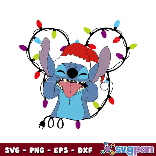 Mickey and Stitch Christmas hat svg, lights christmas svg