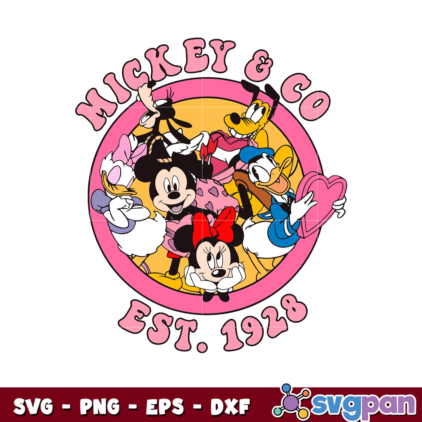 Mickey and co est 1928 design svg, mickey and friends svg