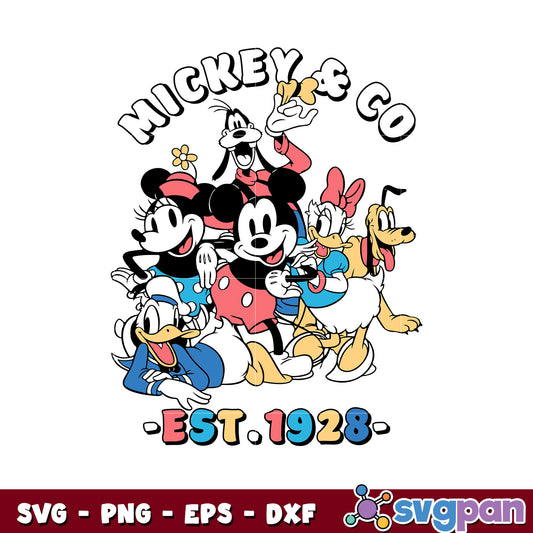 Mickey and co est 1928 disney svg, mickey and friends svg