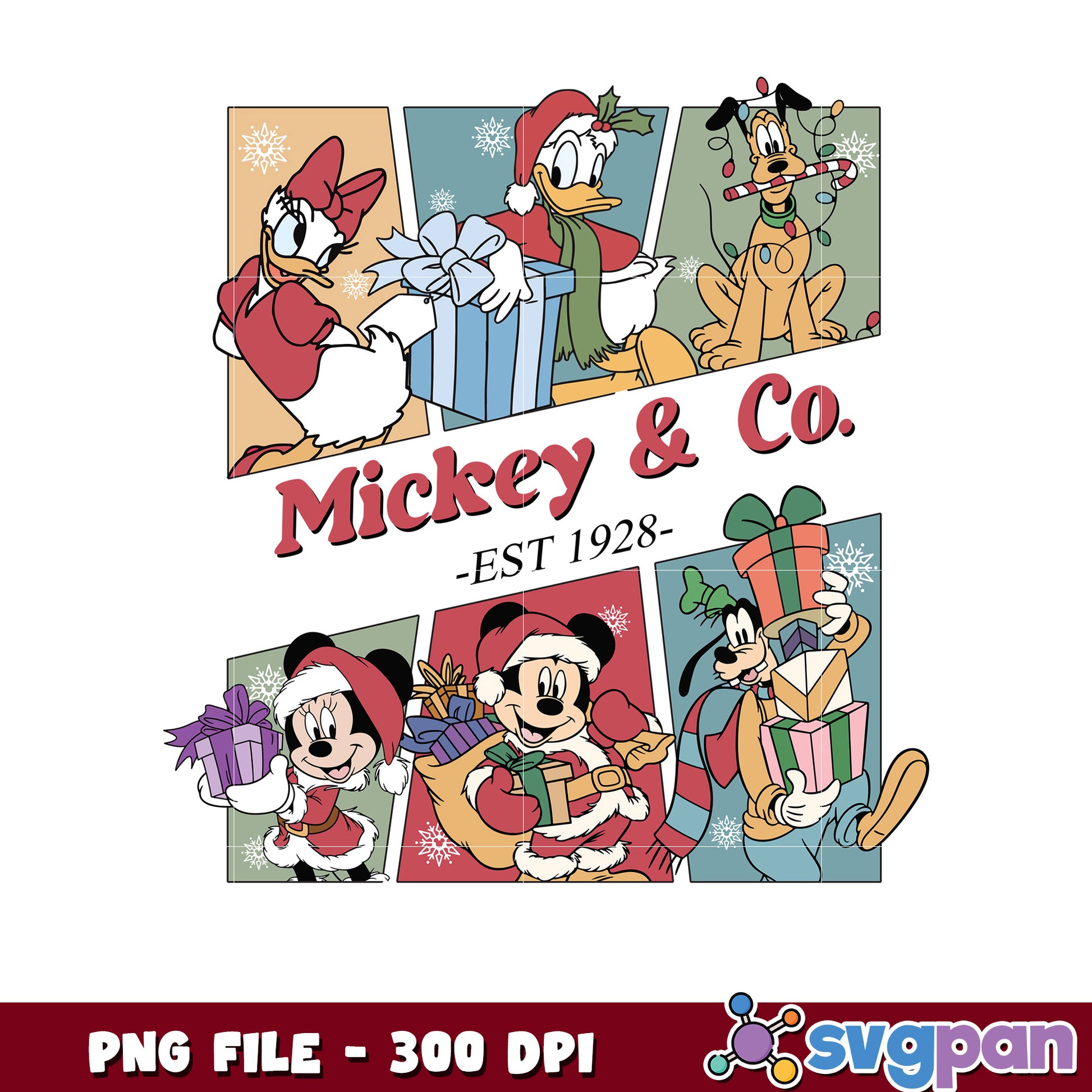 Mickey and co est 1928 png, chistmas stories png, christmas movies png