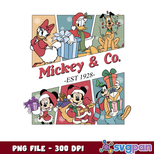 Mickey and co est 1928 png, chistmas stories png, christmas movies png