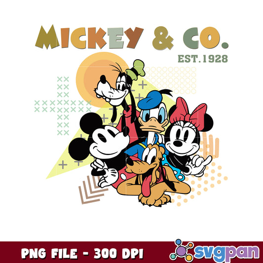 Mickey and co est 1928 png, mickey vintage png, mickey retro png