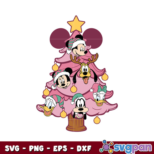 Mickey and friends christmas tree design svg, pink christmas svg