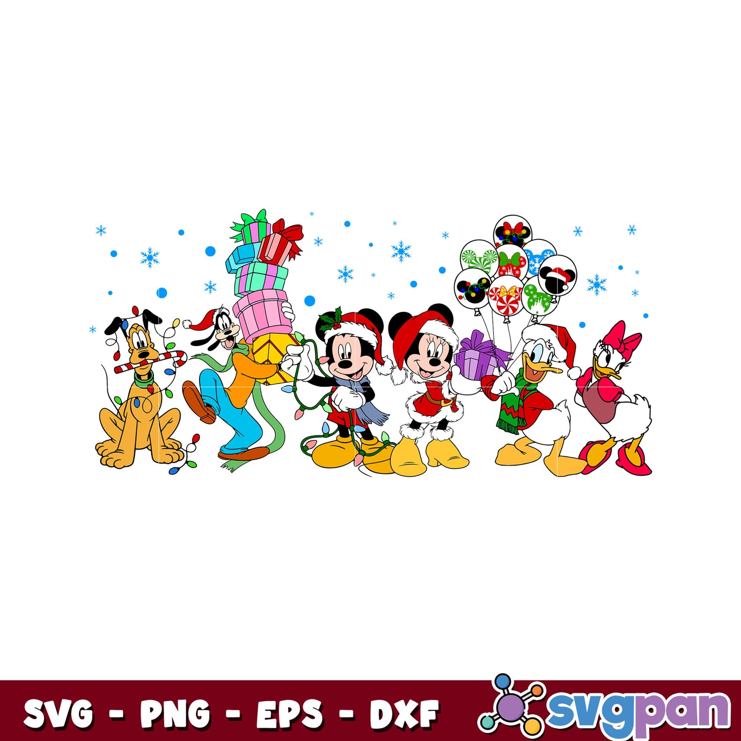 Mickey and friends santa hat christmas snow svg, mickey christmas svg