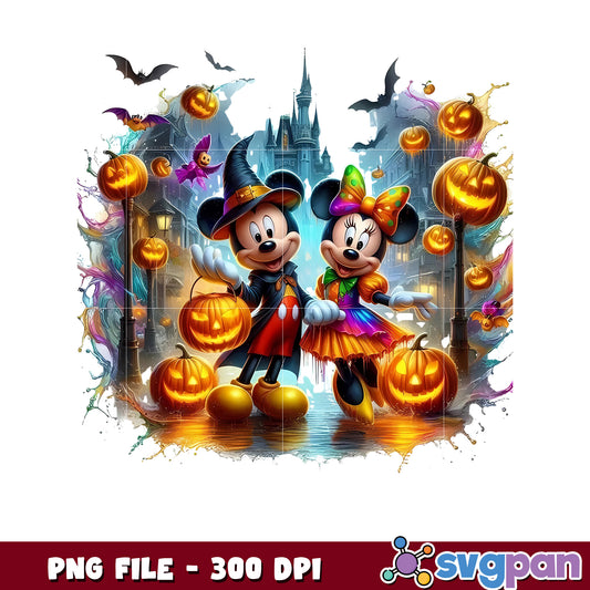 Mickey and minnie halloween design png, halloween png, halloween cartoon png