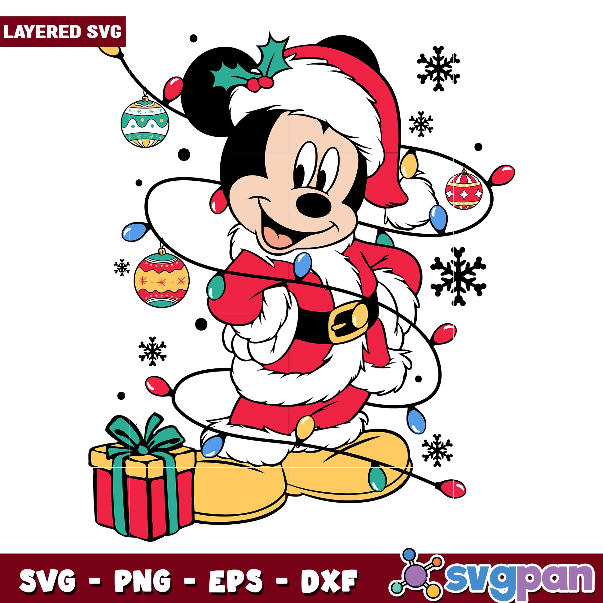 Mickey christmas svg, christmas lights svg, cartoon svg
