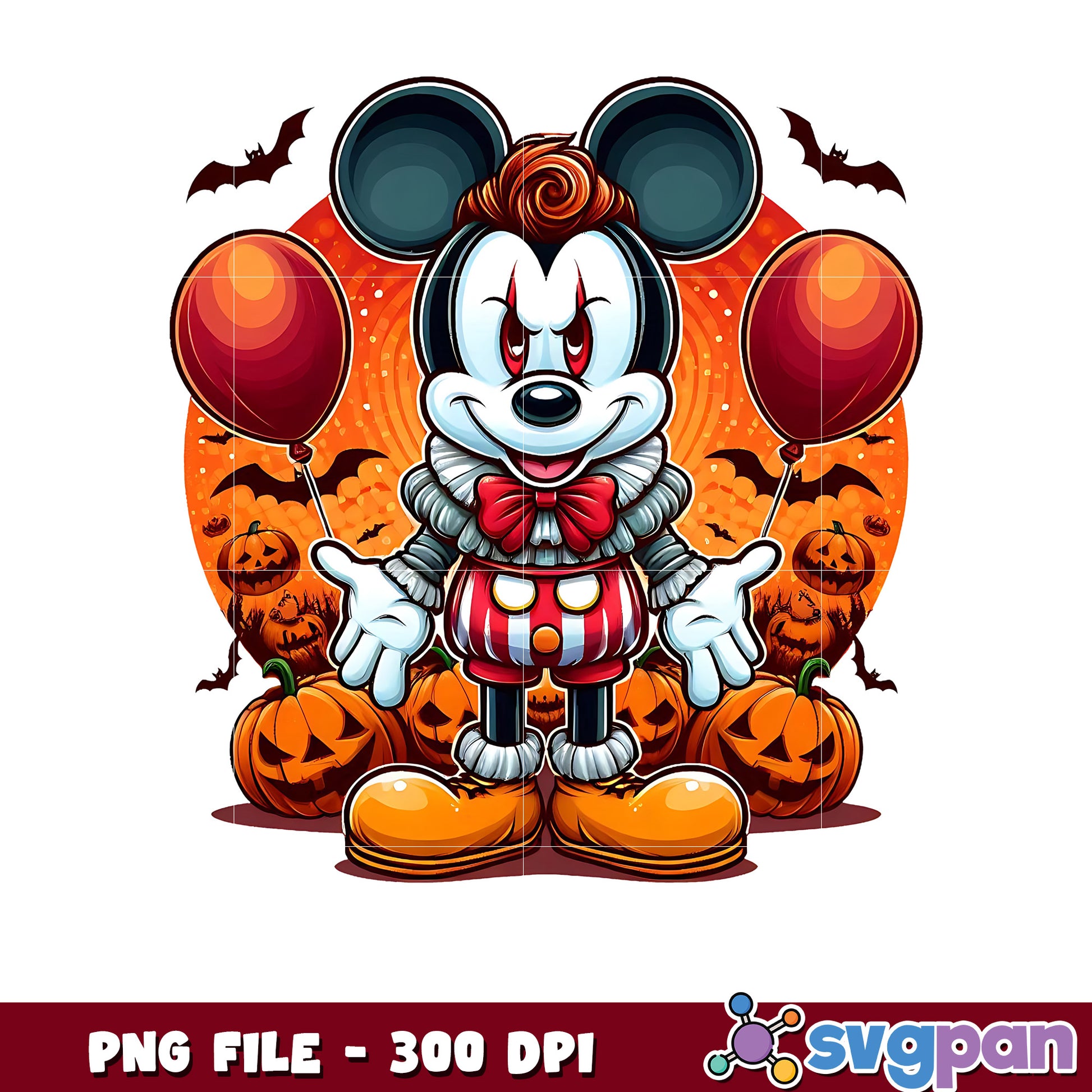 Mickey clown halloween png, happy halloween png, halloween decor​ png