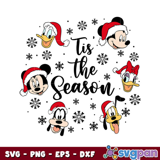 Mickey friends tis the season design svg, mickey friends christmas svg